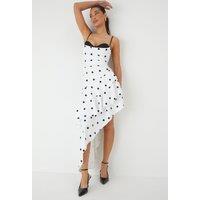 MissPap Women's Polka Dot Layered Frill Maxi Dress in Ivory | Size: 8
