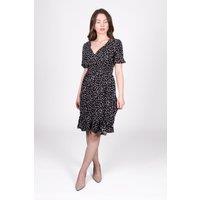 SOLO Women's Heart Print V-Neck Dress with Ruffle Hem in Black | Size: 12