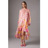 Volume Chiffon Tie Neck Midi Dress