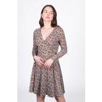 SOLO Women's Print Wrap Dress with V-Neckline in Mustard | Size: 12