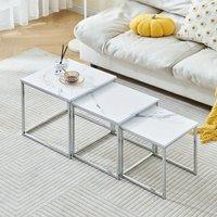 FURNOS Set Of 3 Faux Marble Nesting Tables in White