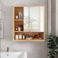 FURNOS Wooden Bathroom Wall Storage Cabinet Organiser With Mirror in Natural