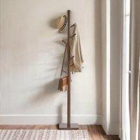 FURNOS Wooden Square Base Coat Stand With 8 Hooks Brown