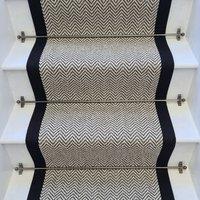 RainbowHome Herringbone Java Stair Runner With 100% Cotton Black Border in Stone | Size: 50 cm x 700 cm