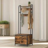Pirlo Plush Industrial Coat Rack Stand With Shoe Storage Hallway Furniture in Brown