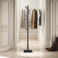 FURNOS Wooden Square Base Coat Stand With 8 Hooks in Black