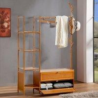 Rafaelo Mobilia Bamboo Coat Stand With Hooks, Shelves & Cabinets in Brown
