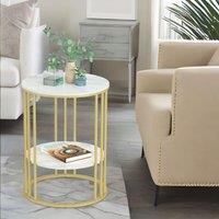 FURNOS 2 Tier Marble Coffee Table Gold Living Room Furniture