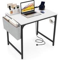 Costway Computer Desk Small Home Office Desk w/ Charging Station in White
