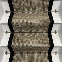 RainbowHome Herringbone Java Beige Stair Runner with 100% Cotton Black Border | Size: 60 cm x 700 cm