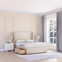 Devonshire Plush Wingback Bed Set ,2 Drawers & 54" Floor Standing Headboard