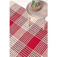 Homescapes Walker Red Tartan Check Non-Slip 100% Wool Rug | Size: 70 cm x 120 cm