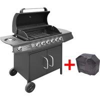 Berkfield Home Gas Barbecue Grill 6+1 Cooking Zone Black