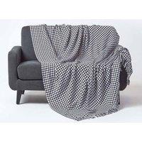 Homescapes Houndstooth 100% Cotton Bedspread Throw in Black | Size: 255 cm x 360 cm
