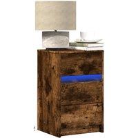 Berkfield Home Bedside Cabinet with LED Lights Smoked Oak Engineered Wood in Brown