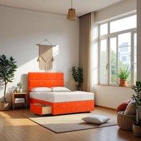 Knight Sleep York Divan Bed Frame, No Mattress, 2 Drawers & Headboard Plush Velvet in Orange | Size: King