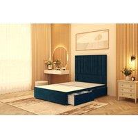 Somnior Alexas Divan 2 Draw Bed Base with Floor Standing Headboard Plush Velvet in Navy | Size: Single
