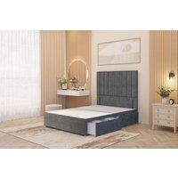 Somnior Alexas Divan 2 Draw Bed Base with Floor Standing Headboard Plush Velvet in Charcoal | Size: Small Single