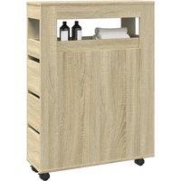 Berkfield Home Narrow Bathroom Cabinet with Wheels Sonoma Oak Engineered Wood in Brown