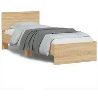 Berkfield Home Bed Frame with Headboard Sonoma Oak 90x190 cm Single Engineered wood in Brown