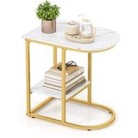 Costway C-shaped End Table Modern Sofa Side Table with Storage Shelf in White