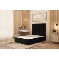 Somnior Alexas Divan Bed Base with 54 Floor Standing Headboard Plush Velvet in Black | Size: Super King