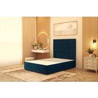 Somnior Alexas Divan Bed Base with 54 Floor Standing Headboard Plush Velvet in Navy | Size: King
