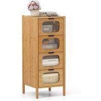 Costway 4-Drawer Dresser Bamboo Storage Cabinet w/Tempered Glass Drawers in Natural
