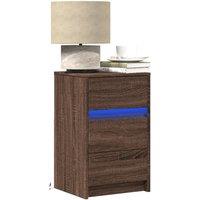 Berkfield Home Bedside Cabinet with LED Lights Brown Oak Engineered Wood