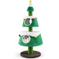 Costway Christmas Cat Tree Cute Cat Tower for Indoor Cats w/ 2 Condos in Green