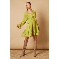 Oasis Women's Plain Ruffle Detail Mini Dress in Green | Size: 8