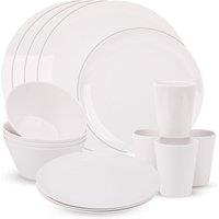 Neel Blue 16 Pieces Melamine Dinner Set - Dessert Plates, Bowls & Cups, White