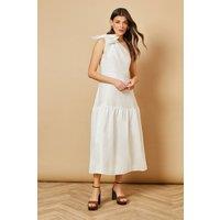 Oasis Women's Bow Shoulder Detail Midi Dress in White | Size: 8