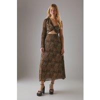 Warehouse Women's Chiffon Pleated One Shoulder Cut Out Midi Dress in Animal | Size: 16