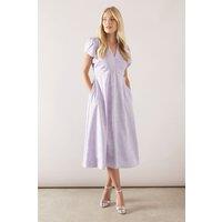 Wallis Women's Petite Satin Jacquard Pleat Detail Midi Dress in Lilac | Size: 16
