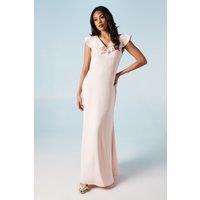 V Neck Shoulder Detail Crepe Bridesmaid Dress