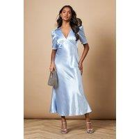 Oasis Women's Metallic Satin Midi Dress in Blue | Size: 12