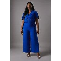 Plus Shawl Collar Wrap Front Jumpsuit