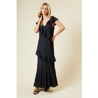 Dorothy Perkins Women's Petite DP Luxe Textured Sleeveless Ruffle Midi Dress in Black | Size: 10