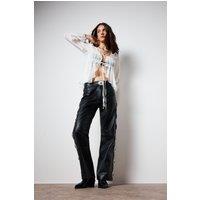 Real Leather Buckle Detail Western Pants