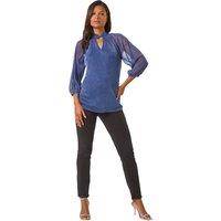 Roman Women's Twist Neck Glitter Mesh Top in Blue | Size: 10