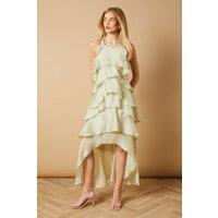 Oasis Women's Ruffle Detail Tiered Midi Dress in Green | Size: 10