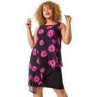 Curve Sleeveless Floral Chiffon Overlay Dress