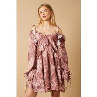 Oasis Women's Cow Printed Ruffle Detail Mini Dress | Size: 16