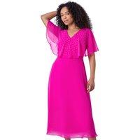 Petite Embellished Chiffon Midi Cape Dress
