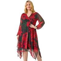 Curve Floral Print Wrap Stretch Midi Dress