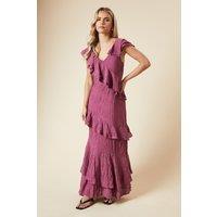 Dorothy Perkins Women's Petite DP Luxe Textured Sleeveless Ruffle Midi Dress in Rose | Size: 8