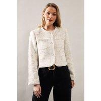 Wallis Women's Trim Detail Boucle Edge to Edge Jacket in Ivory | Size: 20