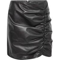 Ruched Real Leather Mini Skirt