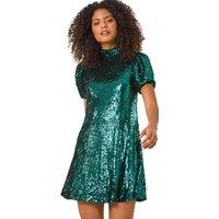 Dusk Sequin Puff Sleeve Stretch Shift Dress